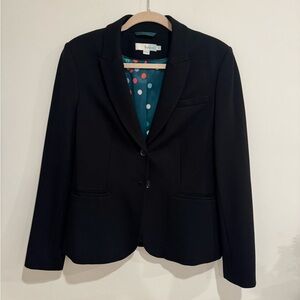 Boden Black Jacket with Vibrant Polka Dot Lining